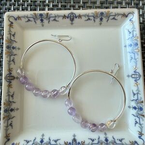 NWT - Fierce Forward Amethyst Silver Hoop Earrings